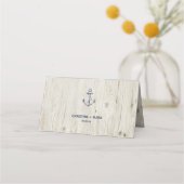 Navy Nautical Anchor Rustic Wood Platzkarte (Rückseite)
