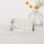 Navy Nautical Anchor Rustic Wood Platzkarte (Vorderseite)