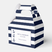Navy Nautical Anchor Striped Wedding Custom Geschenkschachtel (Rückseite)