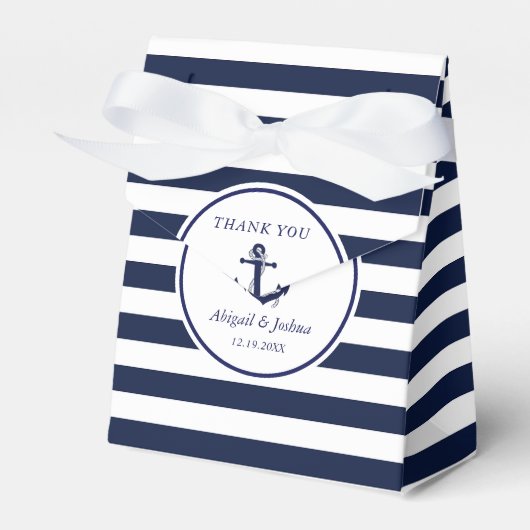 Navy Nautical Anchor Striped Wedding Custom Gevor Geschenkschachtel (Vorderseite)