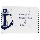 Navy Nautical Anchor Striped Wedding Große Geschenktüte (Vorderseite)