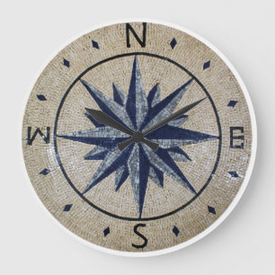 Navy Nautical Compass North south East West Marble Große Wanduhr