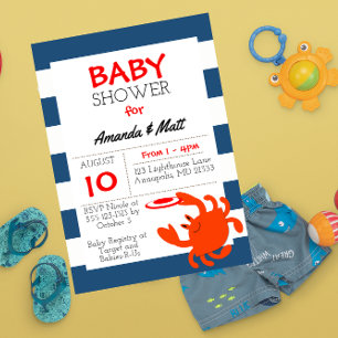 Navy Nautical Crab Baby Shower Einladung