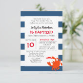 Navy Nautical Crab Personalisiert kleine Taufe Einladung (Stehend Vorderseite)