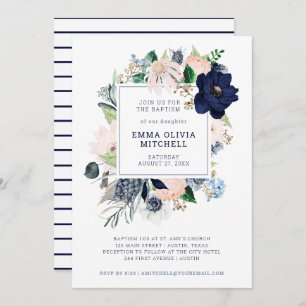 Navy Nautical Floral und Streifen  Taufe Einladung