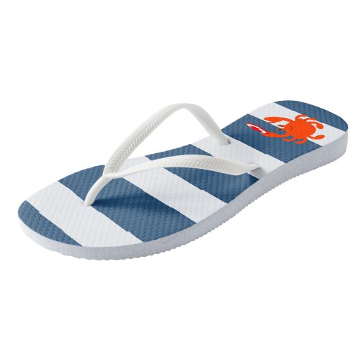 Navy Nautical Frisbee Crab Flip Flops Badesandalen (Schrägansicht)