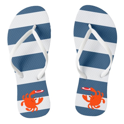 Navy Nautical Frisbee Crab Flip Flops Badesandalen (Fußbett)