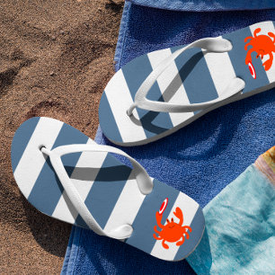 Navy Nautical Frisbee Crab Flip Flops Badesandalen