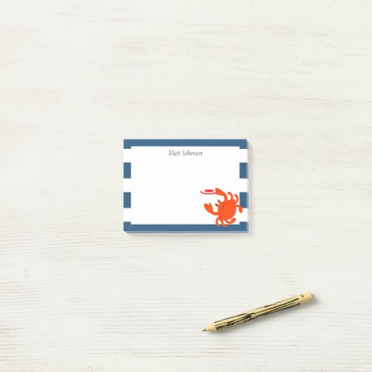 Navy Nautical Frisbee Crab Kleine Personalisierte Post-it Klebezettel (Auf Schreibtisch)