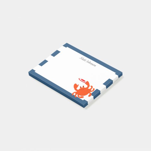 Navy Nautical Frisbee Crab Kleine Personalisierte Post-it Klebezettel (angewinkelt)