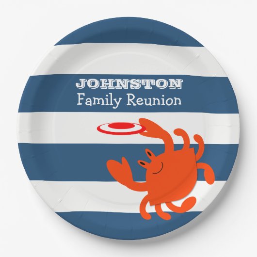 Navy Nautical Frisbee Crab Personalisiert Pappteller (Vorderseite)