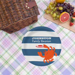 Navy Nautical Frisbee Crab Personalisiert Pappteller