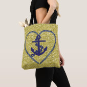 Navy Nautical Heart Anchor Gold Imitate Glitzer Tasche (Von Nahem)