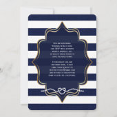 Navy Nautical, IMITATS Burlap Stripes Wedding 2 Einladung (Rückseite)