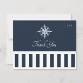 Navy Nautical Monogram Elegant Wedding Stripes Dankeskarte (Vorderseite)