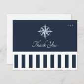 Navy Nautical Monogram Elegant Wedding Stripes Dankeskarte (Vorne/Hinten)