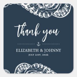 Navy Nautical Octopus Gastgeschenke Hochzeiten Sti Quadratischer Aufkleber