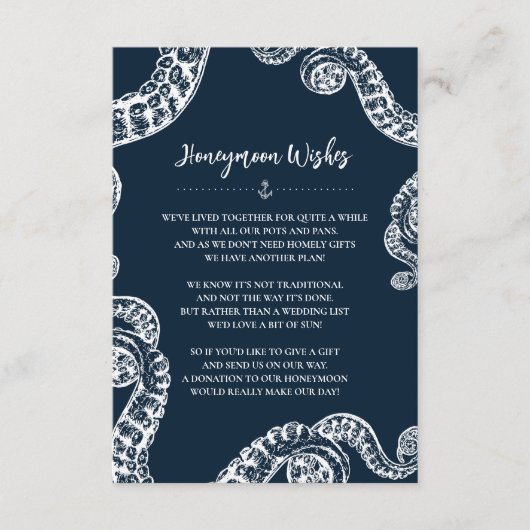 Navy Nautical Octopus Unsere Flitterwochen-Wunschk Begleitkarte (Vorderseite)