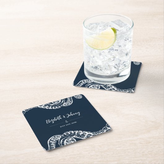 Navy Nautical Octopus Wedding Paper Untersetzer (Vor Ort)