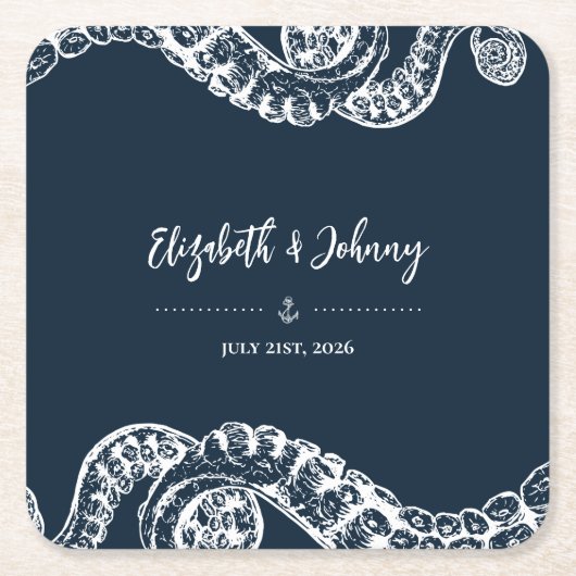 Navy Nautical Octopus Wedding Paper Untersetzer (Vorderseite)