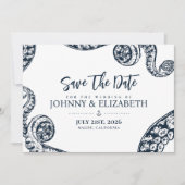 Navy Nautical Octopus Wedding Save the Date Card (Vorderseite)