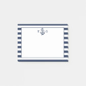 Navy Nautical Preppy Strip & Anchor Monogram Post-it Klebezettel (Vorderseite)