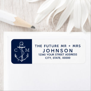Navy Nautical Sketch White Anchor Monogram  