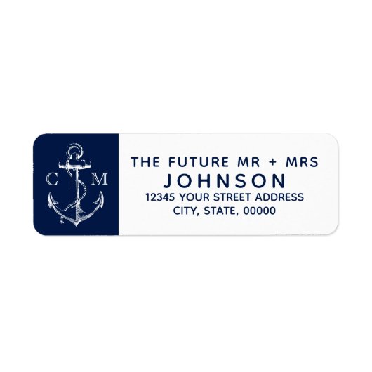 Navy Nautical Sketch White Anchor Monogram | (Vorne)