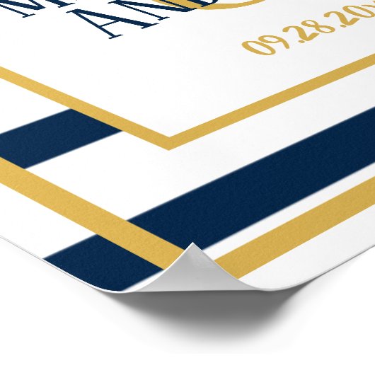 Navy Nautical Stripes Custom Wedding Poster (Ecke)