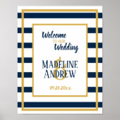 Navy Nautical Stripes Custom Wedding Poster (Vorne)