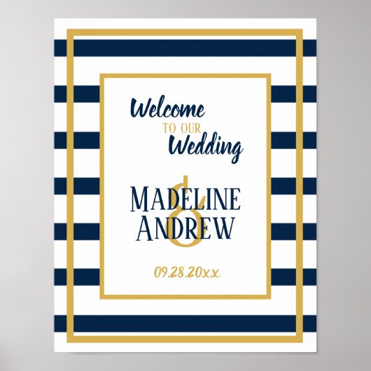 Navy Nautical Stripes Custom Wedding Poster (Vorne)