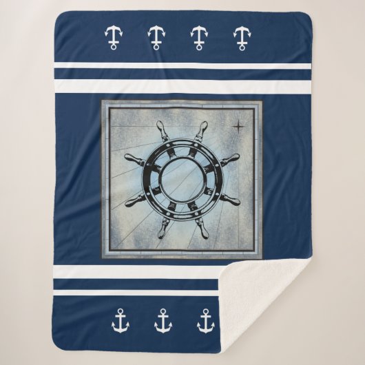 Navy Nautical Themed Sherpa Sherpa Blanket Sherpadecke (Vorderseite)
