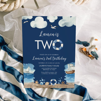 Navy Nautical Two 2. Geburtstag Einladung