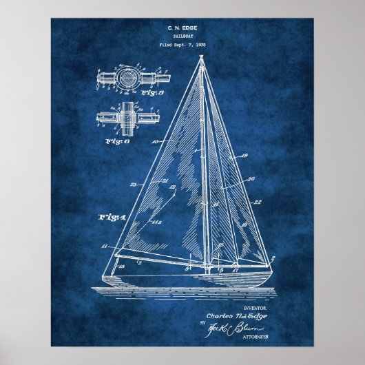 Navy Nautical Wall Decke Sailboat Patent #5 Poster (Vorne)