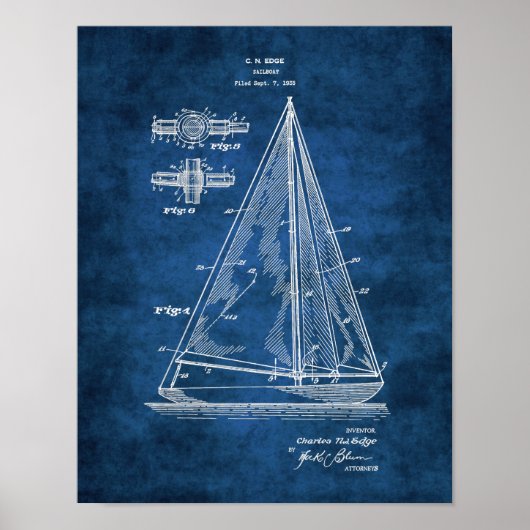 Navy Nautical Wall Decke Sailboat Patent #5 Poster (Vorne)