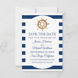 Navy Nautical Watercolor Steering Wheel Save The Date