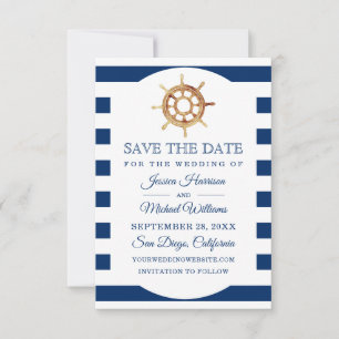 Navy Nautical Watercolor Steering Wheel Save The Date