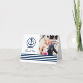 Navy Nautical Wedding Monogram Foto Dankeskarte (Vorderseite)