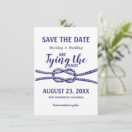 Navy Nautical Wedding Save the Date Card (Stehend Vorderseite)