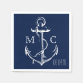 Navy Nautical White Anchor Serviette (Vorderseite)
