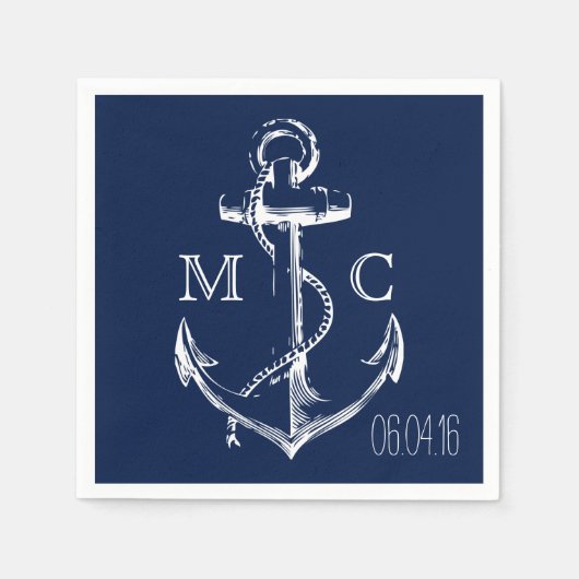 Navy Nautical White Anchor Serviette (Vorderseite)