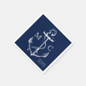 Navy Nautical White Anchor Serviette (Ecke)