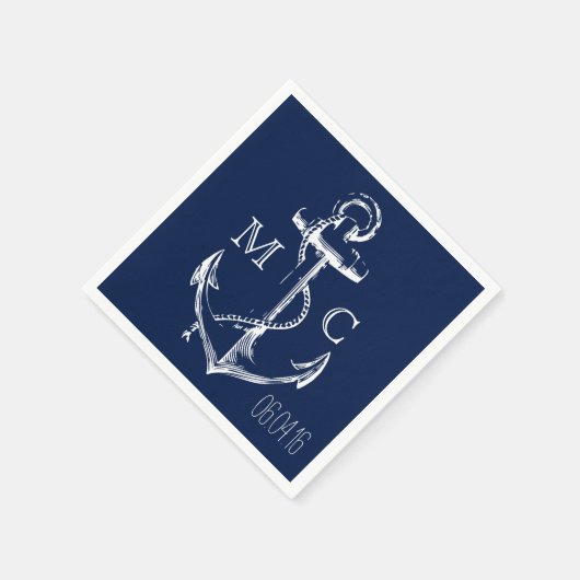 Navy Nautical White Anchor Serviette (Ecke)