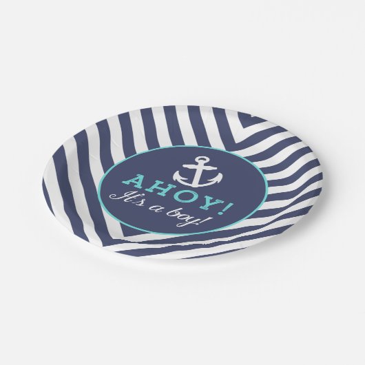 Navy Nautical Zickzack Baby Shooting Paper Teller (Schrägansicht)