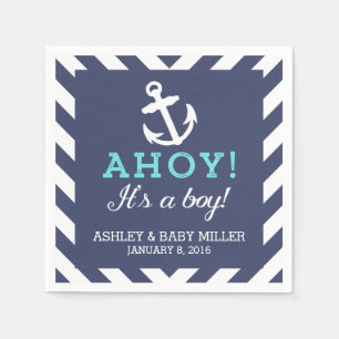 Navy Nautical Zickzack Baby Shows Napkins Serviette