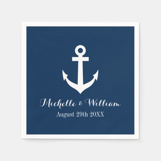 Navy-nautische Anker wiegen Hochzeitsnacken Serviette (Vorderseite)