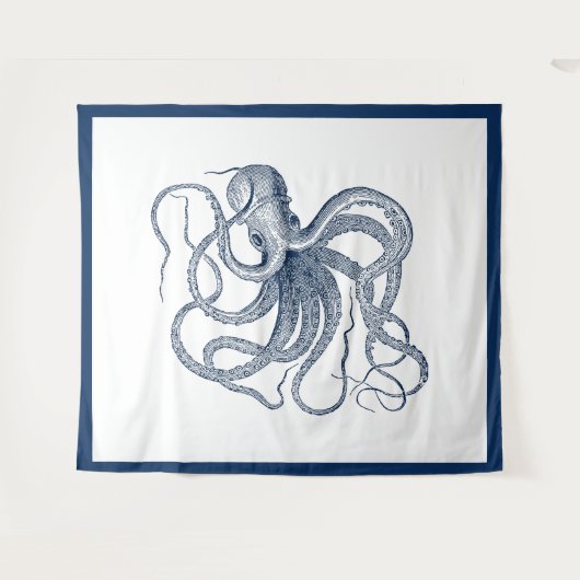 Navy-nautischer Vintager Oktopus Wandteppich (Vorderseite (Horizontal))