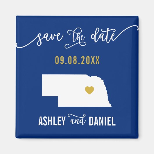 Navy Nebraska Hochzeit Speichern Sie die Datumskar Magnet (Vorne)