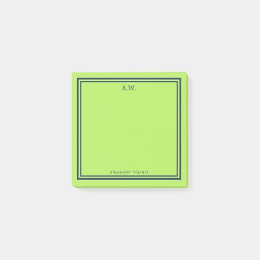Navy & Neon Green Monogrammed Notes Post-it Klebezettel (Vorderseite)