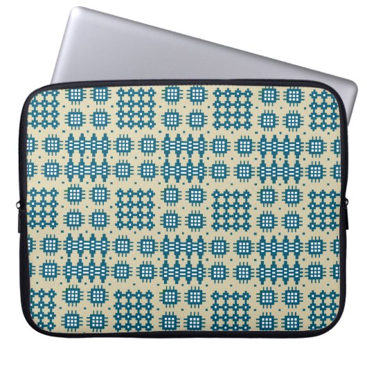 Navy Neopren Laptop Sleeve Welsh Tapestmuster (Vorderseite)